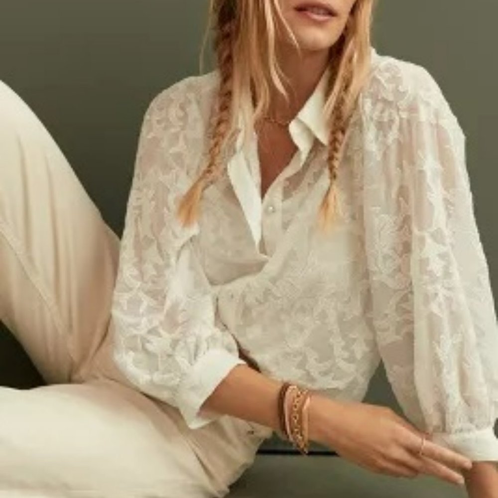 Anthropologie Embroidered Lace Button down NWOT Size S